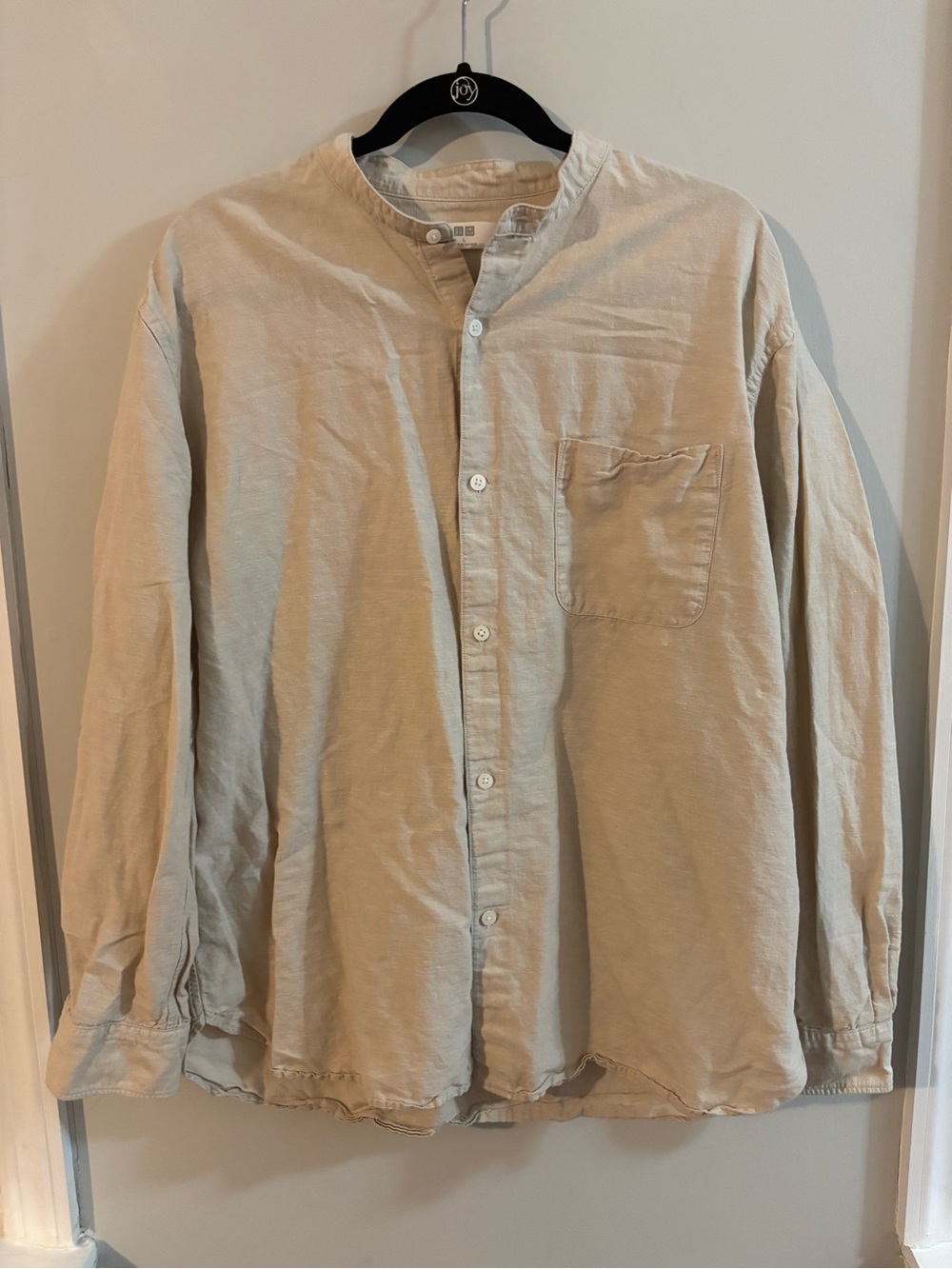 Uniqlo Men's Light Beige Band Collar Button-Down Shirt